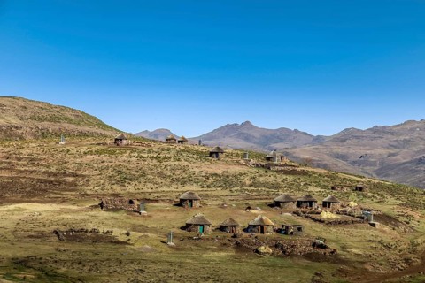 Traditional hut village in rural Lesotho