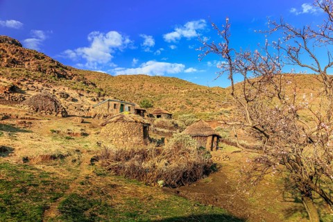 Tradtional hut village in rural Lesotho