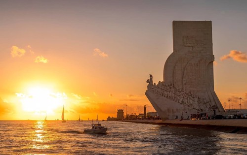 Padrao dos Descobrimentos seen from Tagus at sunset