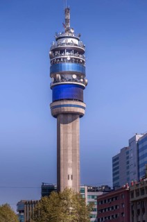 The TV tower in downtown Santiago de Chile with blue sky