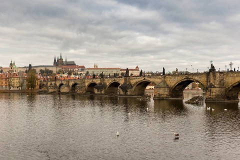 Charles Bridge in Prague on a beautiful autumn day
