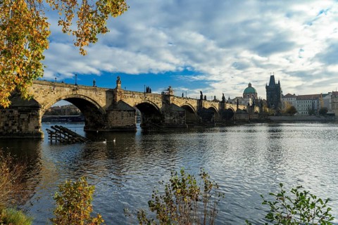 Charles Bridge in Prague on a beautiful autumn day