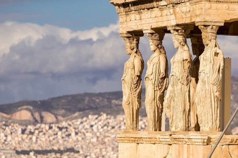 Hot summer view of Erechtheion in Athens Greece