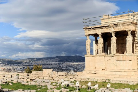 Beautiful view of Erechtheion in Athens Greece