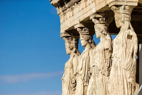 Statues of Erechtheion temple in Athens Greece