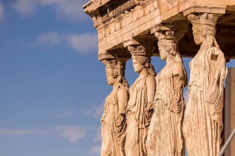 Close view of Erechtheion in summer, Athens