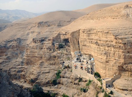 St. George Orthodox Monastery is located in Wadi Qelt. The sixth-century cliff-hanging complex,