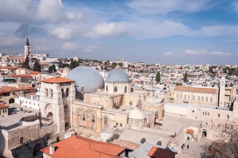 View over Church of the Holy Sepulcher (Church of the Resurrection) and surrounding houses, Old