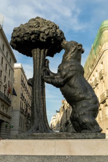 The statue of the Madrid Bear and the Strawberry Tree is the symbol of the city of Madrid Spain.