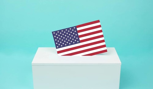 US election, ballot box, american flag, citizens of America voting president