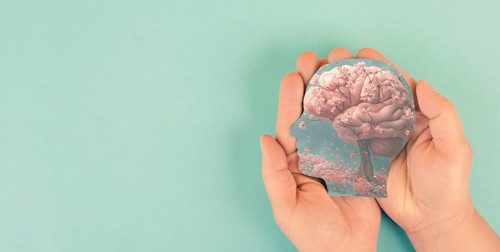 Human mind with blooming tree, freedom, hope and positive thinking, idea and imaginaton concept,