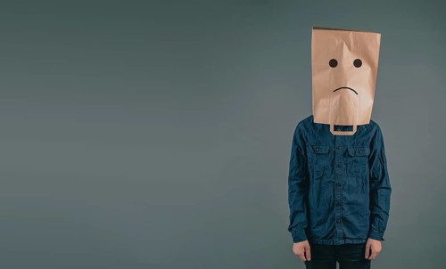 Sad face, depression, frustration and negativity, mental health concept, hopeless and stressed