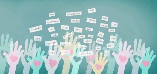 European languages, word hello in different language spoken in Europe, concept of multilingual