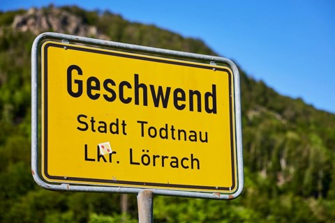 Entrance sign to the district of Geschwend, Todtnau, Black Forest, district of Lorrach,