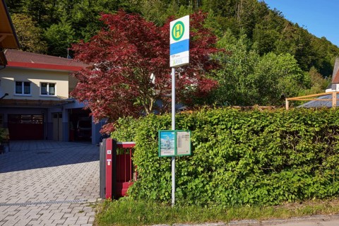 Bus stop in the centre of the 7321 bus route in the Geschwend district, Todtnau, Black Forest,
