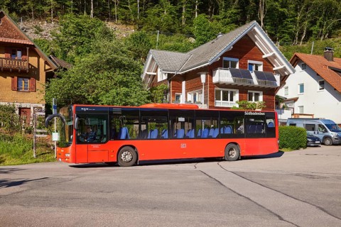 Südbadenbus bus service at the Unterdorf bus stop in Geschwend, Todtnau, Black Forest, Lorrach