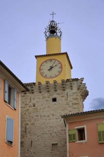 Tour de l'Horloge, clock tower with bell cage, clock, town gate, Castellane, Provençal Alps,