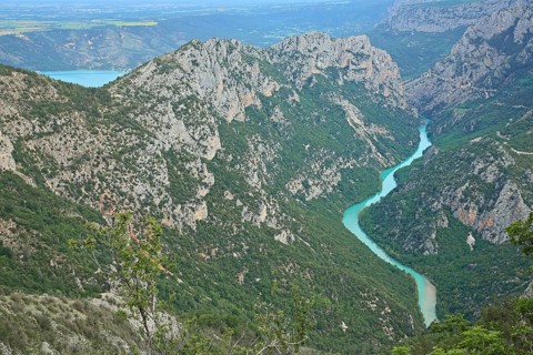 Gorges du Verdon, Verdon Gorge and reservoir Lac de Sainte-Croix with mountain landscape, Verdon,