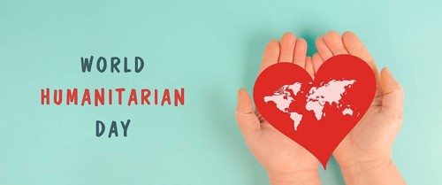 Red heart with world map, humanitarian help day, charity, support and volunteering concept