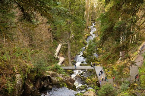 Triberg waterfall in the Black Forest, highest fall in Germany, Gutach river plunges over seven