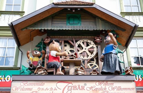 Cuckoo clock with bears at a shop in the Black Forest, Triberg in Germany, traditional craft,
