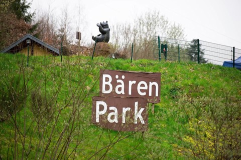 Bear Park sign in Bad Rippoldsau-Schapbach in the black forest, Germany, grizzly rescue station to