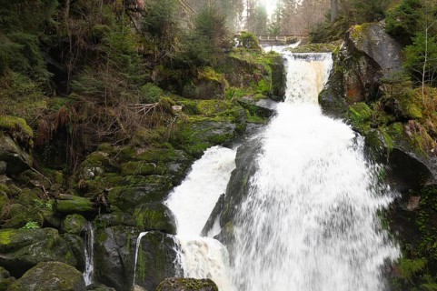 Triberg waterfall in the Black Forest, highest fall in Germany, Gutach river plunges over seven