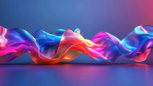 Colorful ribbons in a wave-like pattern with hues of blue, pink, purple, and orange on a gradient