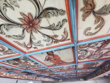 Church ceiling, painting with biblical scenes, late Gothic St Vitus and St Michael's Church,