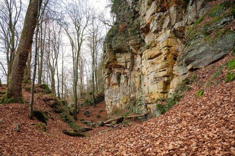 Devil Gorge at the Eifel, Teufelsschlucht with mighty boulders and canyon, hiking trail in Germany,