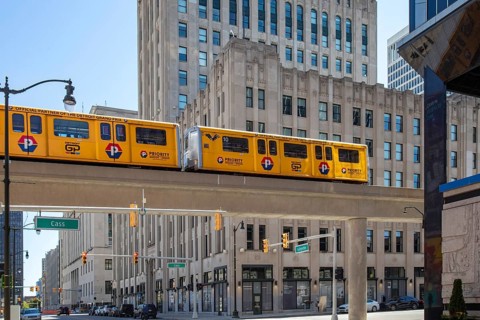 Detroit, Michigan, The Detroit People Mover travels through the city's financial district
