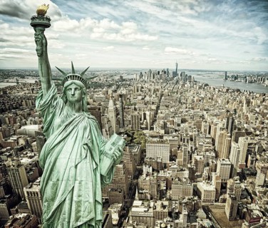 New York City, Cityscape view of Manhattan with Liberty Statue