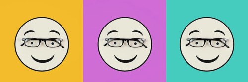 Head with a smiling face and eyeglasses, mental health concept, positive mindset, support and