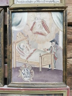 Votive pictures, votive tablets on the walls of the chapel of grace inside the church, pilgrimage