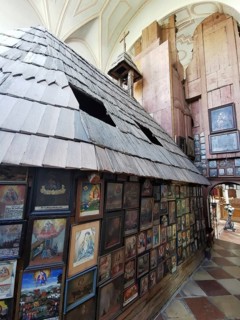 Votive pictures, votive tablets on the walls of the chapel of grace inside the church, pilgrimage