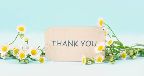 Thank you card surrounded by flowers, being thankful, support, help and charity concept, positive