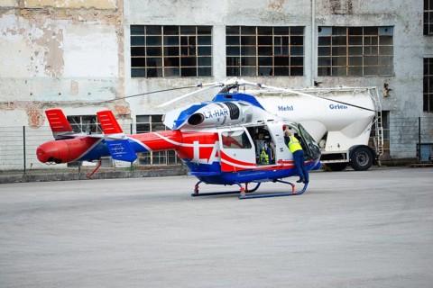 Air rescue helicopter from Luxembourg, emergency transport in Gusterath, rhineland-palatinate,