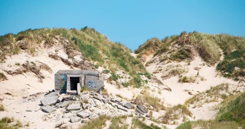 Ruin of a german bunker in Normandy, France from the Second World War, D-Day military invasion by