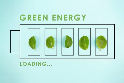 Green energy loading bar with leaves, sustainable renewable electricity power, csr concept,