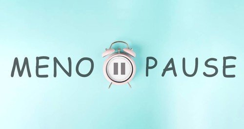 Alarm clock with pause sign and the word menopause, hormone replacement therapy