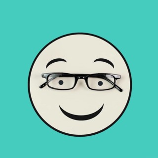 Head with a smiling face and eyeglasses, mental health concept, positive mindset, support and
