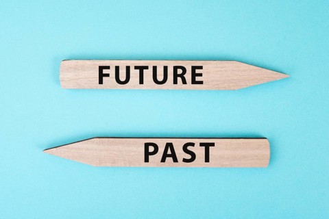 Arrows show to different directions, past and future, progress and development, taking a new path,