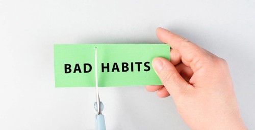 Bad habits sign cut with scissors, break a habit, stop smoking, quit drinking alcohol and unhealthy