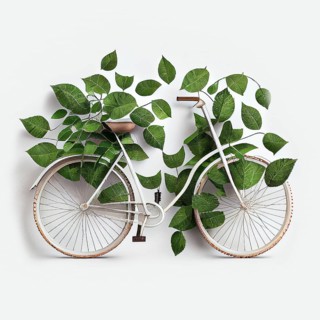Bicycle covered with green leaf tendril, eco and environment concept, sustainable transport and