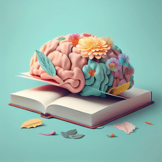 Colorful creative brain with flowers on a book, education concept, brainstorming for ideas,