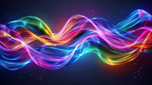 Vibrant multicolor waves flow seamlessly with a neon glow, creating a dynamic and futuristic