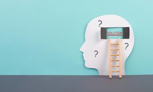 Mind full of question marks, open window to the brain to find solution, brainstorming for ideas,