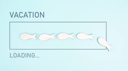 Vacation loading, progress bar with fish, planning a trip for the weekend, holiday and travel