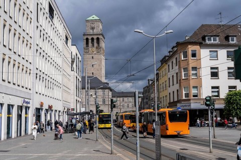 Bus and tram stop Mülheim city centre, at the town hall, Mülheim an der Ruhr, North