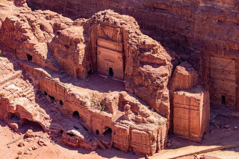 View of the Royal Tumbs from the High Place of Sacrifice, Petra, Jordan, Asia